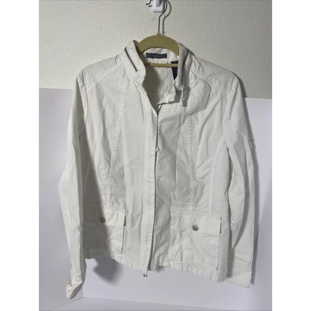 Liz‎ Claiborne White Large Zip Front Jacket Hiking, Vacation M1
